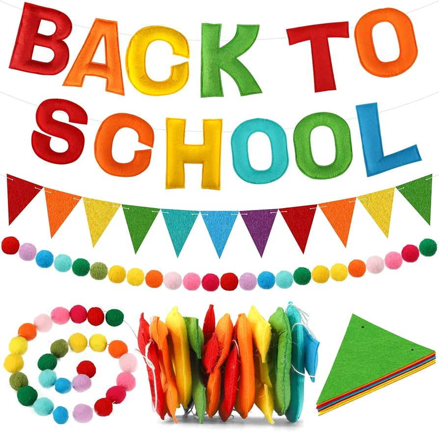 Back to School Banners First Day of School Felt Banner Rainbow Pompom Ball Garland 3D Classroom H... | Amazon (US)