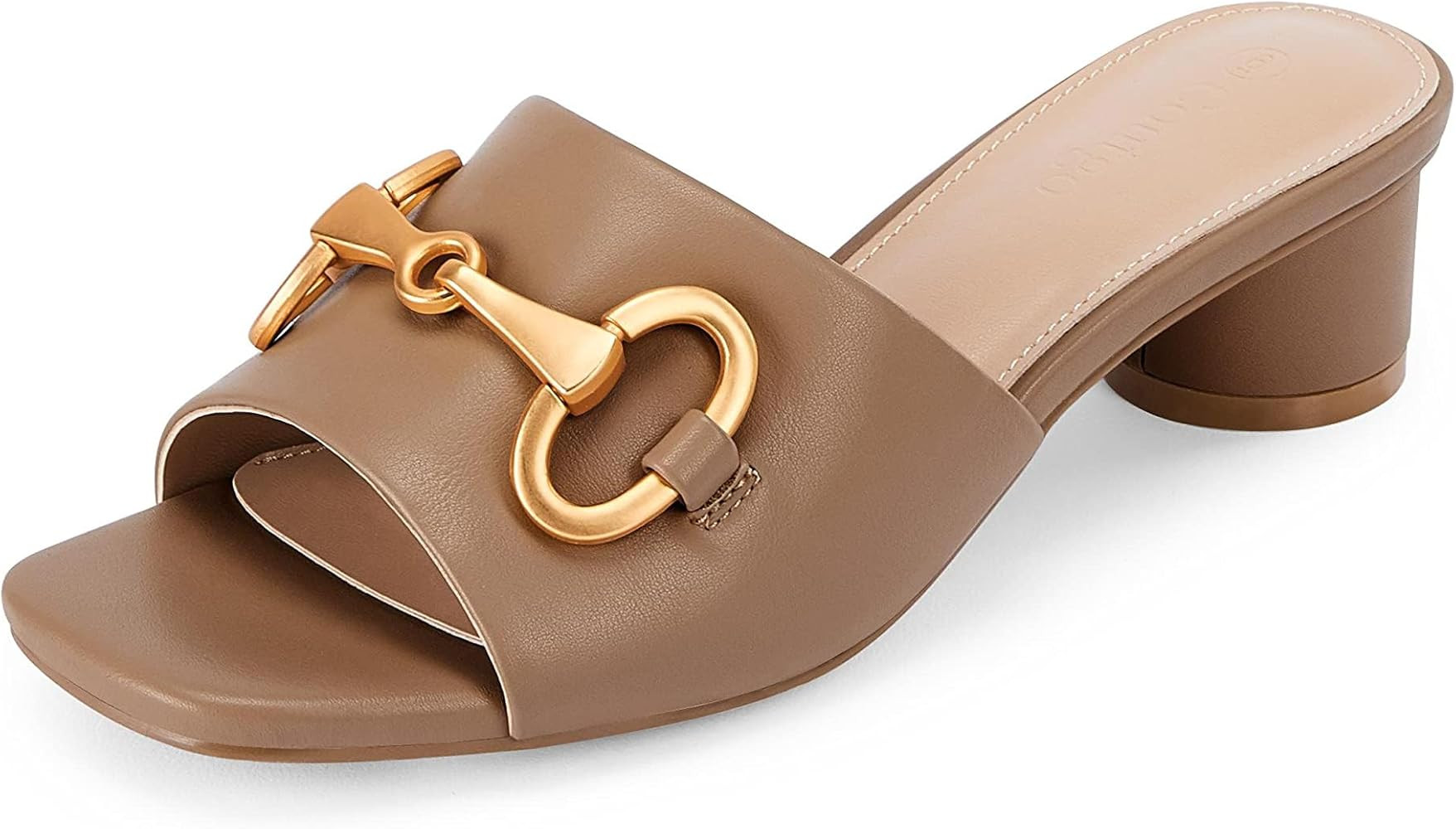 Coutgo Women's Slide Sandals Square Open Toe Slip on Comfortable Mules Block Low Heel Metal Chain... | Amazon (US)