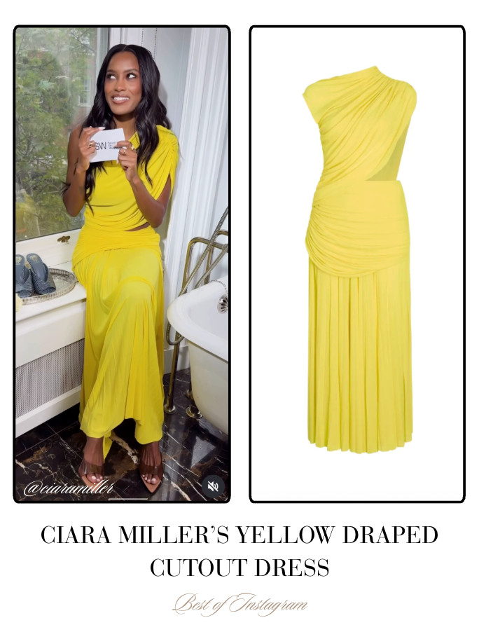 Ciara Miller's Yellow Draped Cutout Dress 📸= @ciaramiller___ 

 