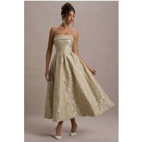 Zuma | Gold Metallic Jacquard Strapless Midi Dress | Club L London