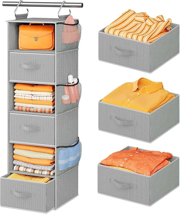 Pipishell Hanging Closet Organizer 6-Shelf, Hanging Shelves for Closet with 3 Removable Drawers &... | Amazon (US)
