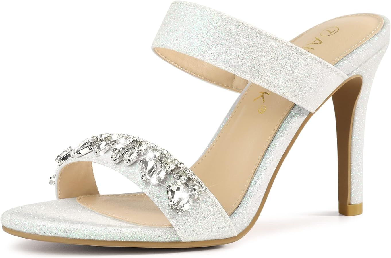 Allegra K Women's Glitter Rhinestone Stiletto Heels Sandals | Amazon (US)