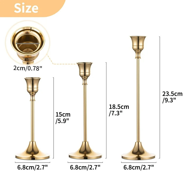 Nuptio 2 Sets(6 Pcs) Brass Gold Metal Taper Candle Holders Candlestick Holders | Walmart (US)