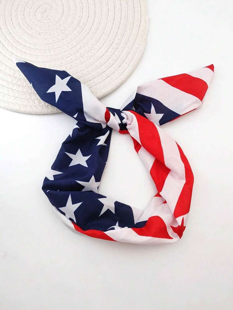 1pc Bagged 85cm Long Tie American Flag Design Pocket Bandana Headband For Independence Day Daily ... | SHEIN