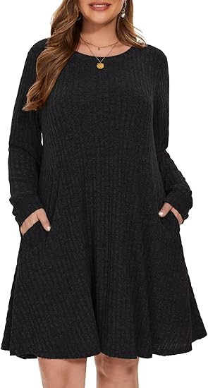BELAROI Sweater Dress Plus Size Dresses Crew Neck Long Sleeve Casual Fall Winter Tunic Dress Pock... | Amazon (US)