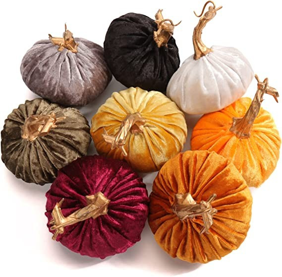 Set of 8 Velvet Pumpkins Set for Decorating Fabric Pumpkins Artificial Large Faux Pumpkins for Ha... | Amazon (US)