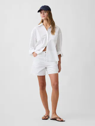 SuperSoft Drawstring Denim Midi Shorts | Gap Factory