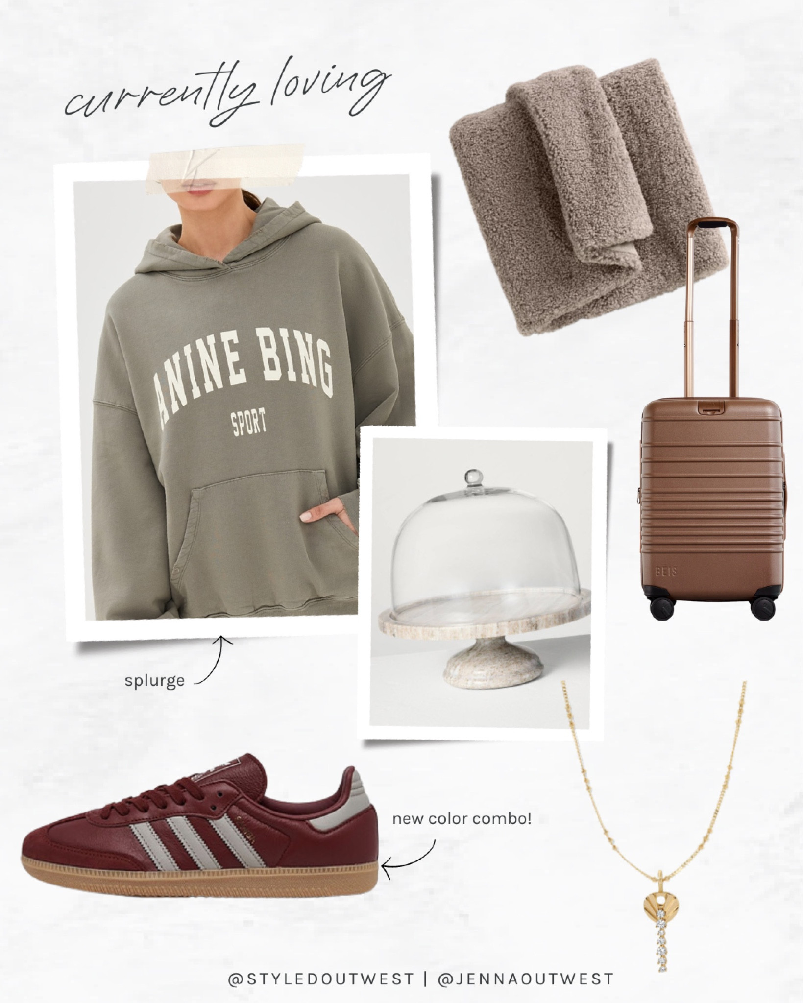 Currently loving 

Anine bing sweatshirt | burgundy adidas | marble cake stand | Sherpa throw blanket | chocolate brown luggage | gold charm necklace 

#LTKStyleTip #LTKTravel #LTKHome