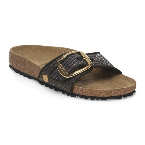 Madrid Big Buckle Raffia Textile Black One-Strap Sandals | Birkenstock USA