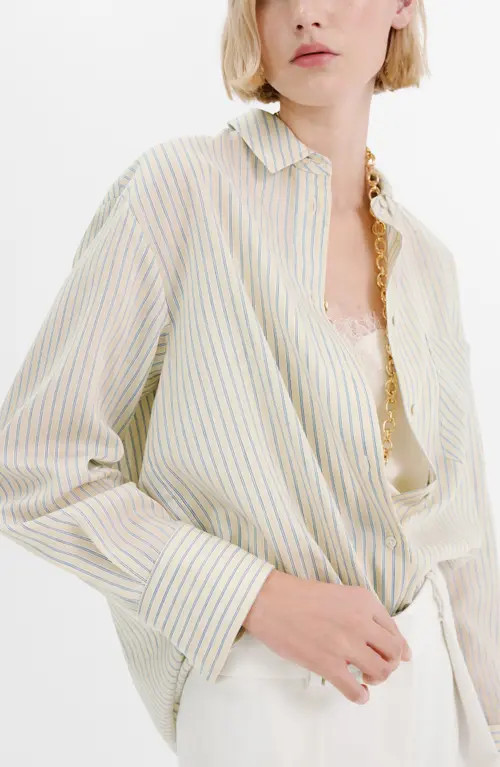MANGO Stripe Oversize Button-Up Shirt in Pastel Yellow at Nordstrom, Size 4 | Nordstrom