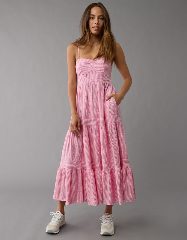 AE Corset Tiered Midi Dress | American Eagle Outfitters (US & CA)