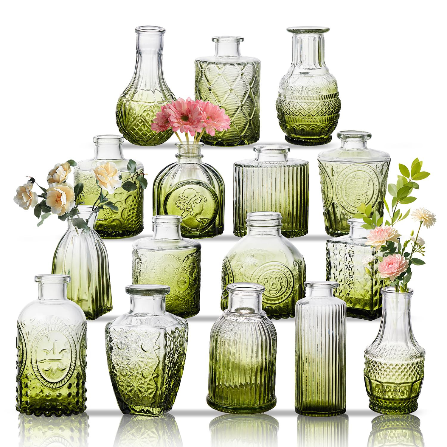 Glass Bud Vase Set of 16, Small Flower Vases, Glass Vases for Centerpieces, Vintage Home Table De... | Amazon (US)