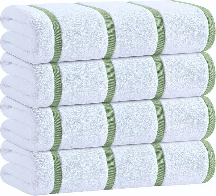 White Classic Cotton Pool Towels Oversized 30 x 60 Inches, Ultra Absorbent and Low Lint Striped B... | Amazon (US)