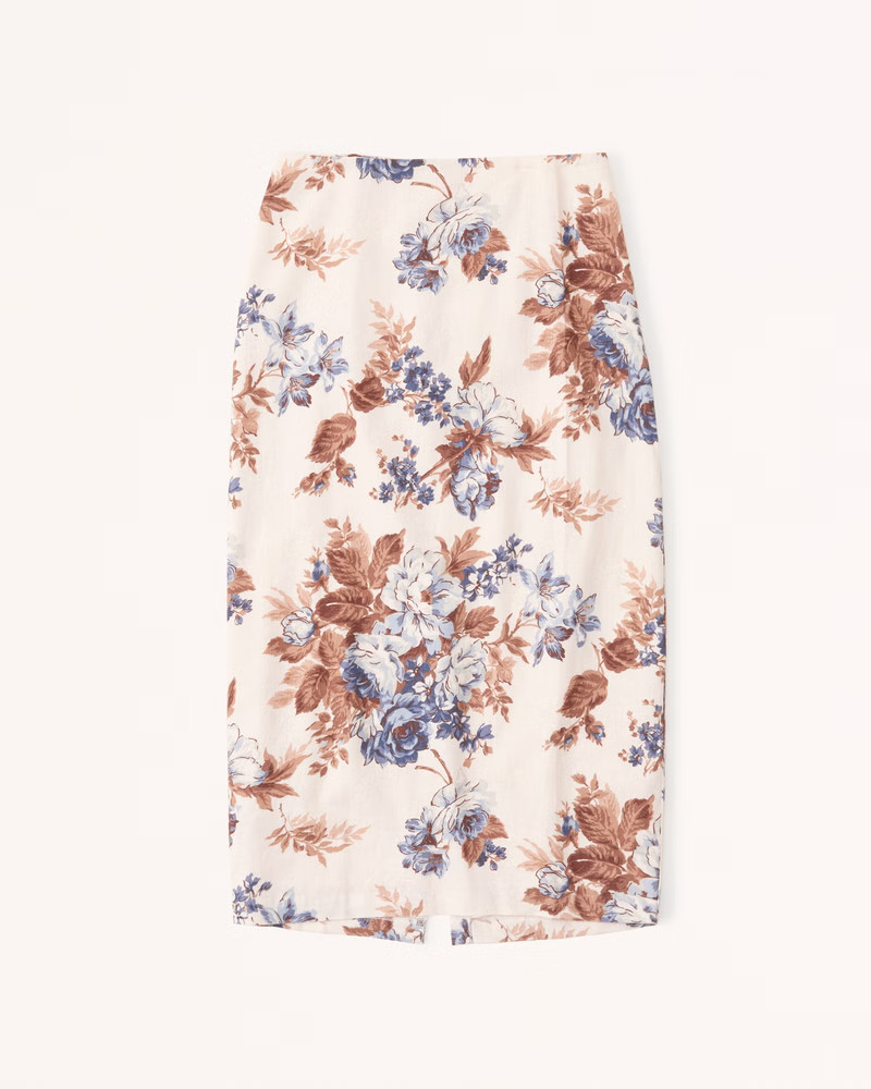 Linen-Blend Column Midaxi Skirt | Abercrombie & Fitch (US)