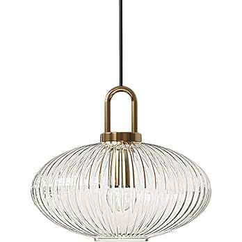 Debbte Industrial Vintage Pendant Lighting with Ribbed Glass Lamp Shade and Bronze Finish, Modern... | Amazon (US)