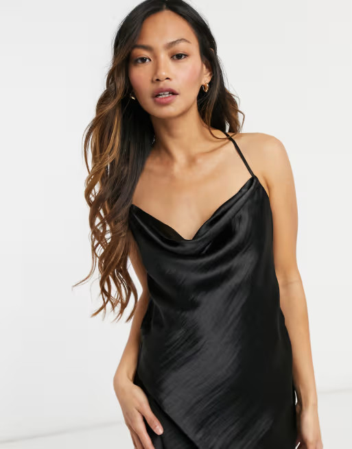 ASOS DESIGN satin slip Dress with strap detail in black | ASOS (Global)