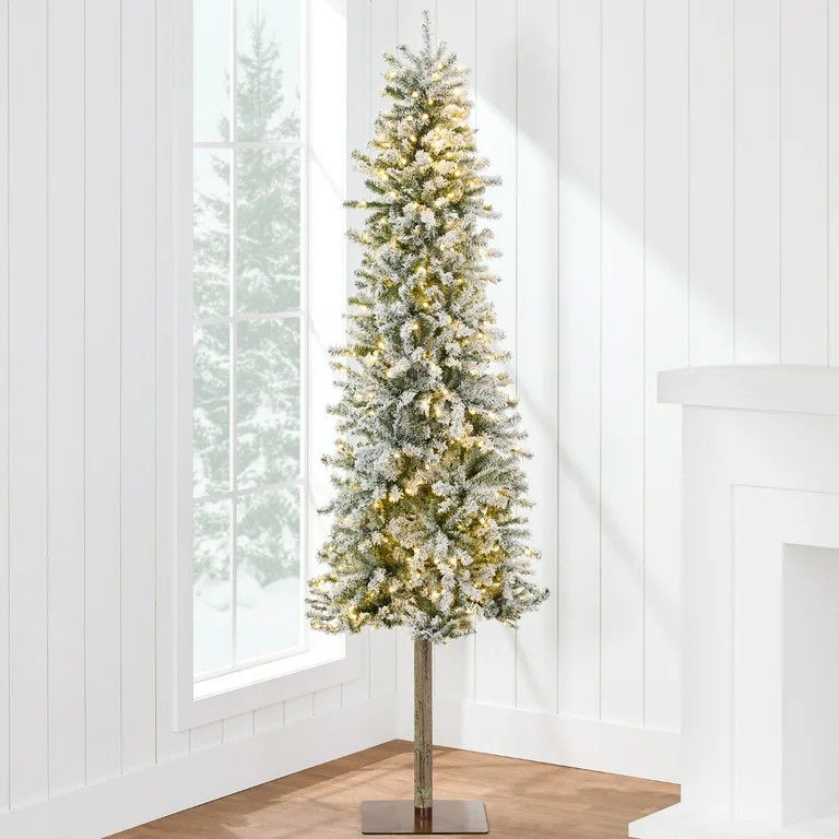 Best Choice Products 7.5ft Pre-Lit Flocked Alpine Slim Pencil Christmas Tree w/ 350 LED Lights, S... | Walmart (US)