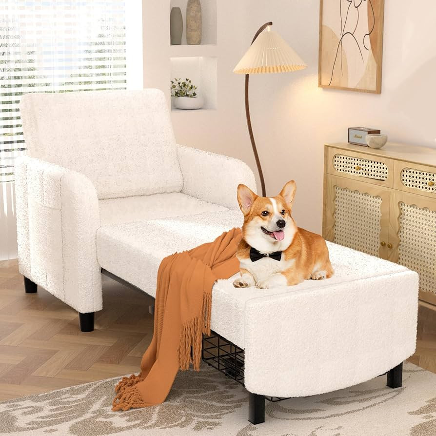 HPWLYO 87.6" Long Convertible Chair Bed, 4 in 1 Teddy Velvet Single Sofa Bed for Adult Pull Out C... | Amazon (US)