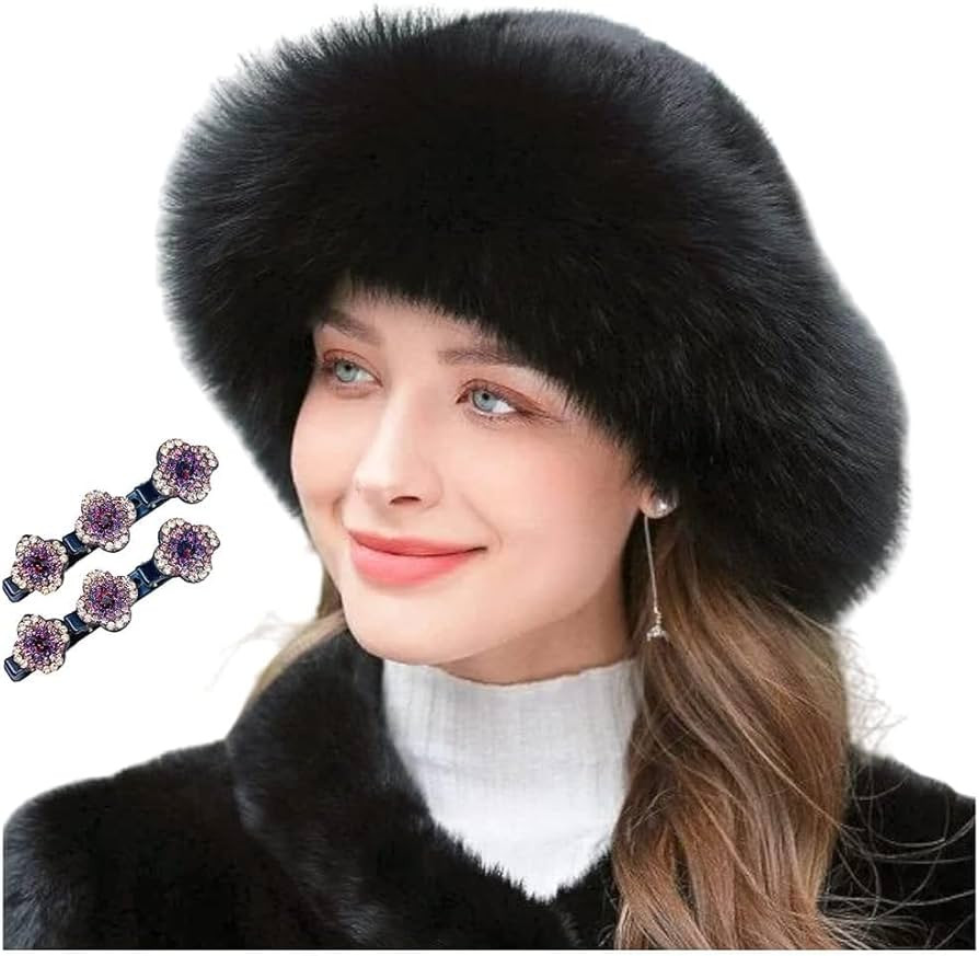 Women's Faux Fur Fashion Hat for Winter, Russian Style Warm Cap Hat Faux Fur Headband (Color : Bl... | Amazon (CA)