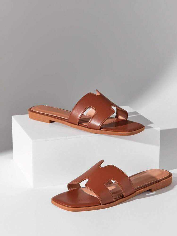 SHUZIA Women's Simple Solid Color Cut Out Flat Sandals Holiday Vacay Vibe For Summer Shoes Spring Shoes Spring Break Easter Vacation Shoes Casual Shoes Beach Shoes Mother's Day Present For Christmas Valentine's Day Summer Shoes | SHEIN