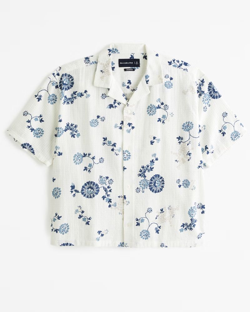 Men's Camp Collar Cropped Textured Shirt | Men's Tops | Abercrombie.com | Abercrombie & Fitch (US)