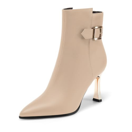 Heisnemca Womens Ankle Boots Pointed Toe Short Booties Nude Size 11.5 | Amazon (US)
