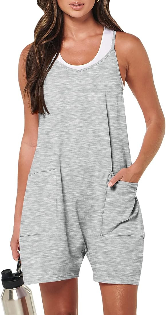 ANRABESS Women's Summer Casual Sleeveless Rompers Loose Spaghetti Strap Shorts Jumpsuit with Pockets | Amazon (US)