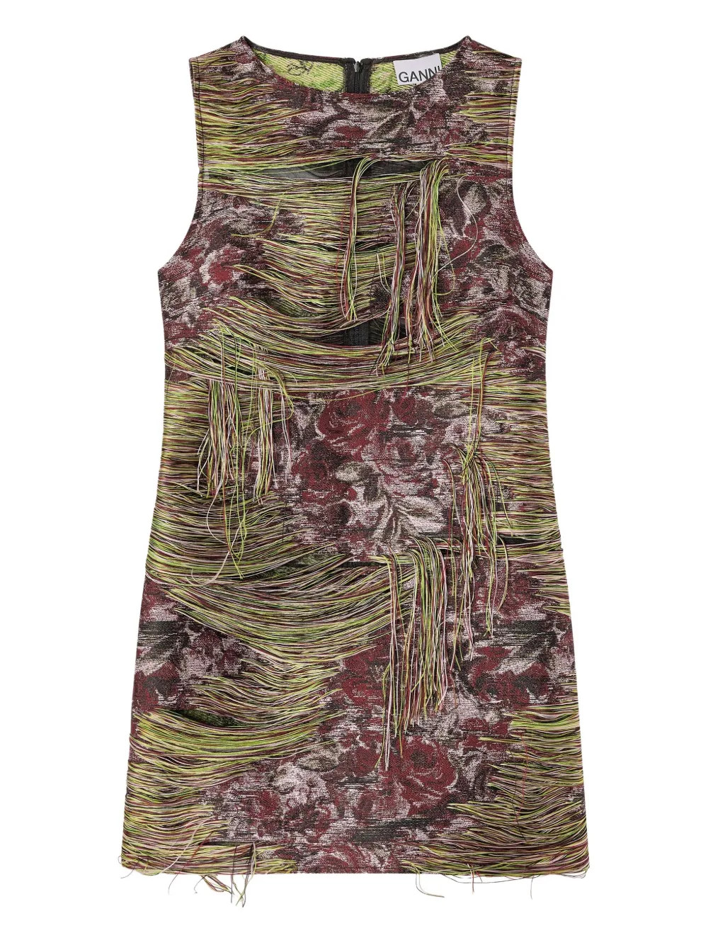 GANNI tapestry fringed mini dress - Green | Farfetch Global