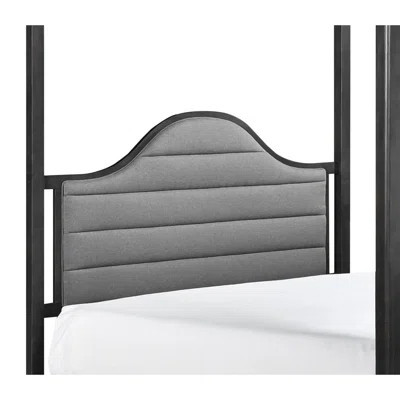 Upholstered Headboard Canopy Queen Size Bed, Wooden Bedroom Gadgets, Brown Finish, Includes & Rails Bed With Headboard, Posts | Wayfair North America