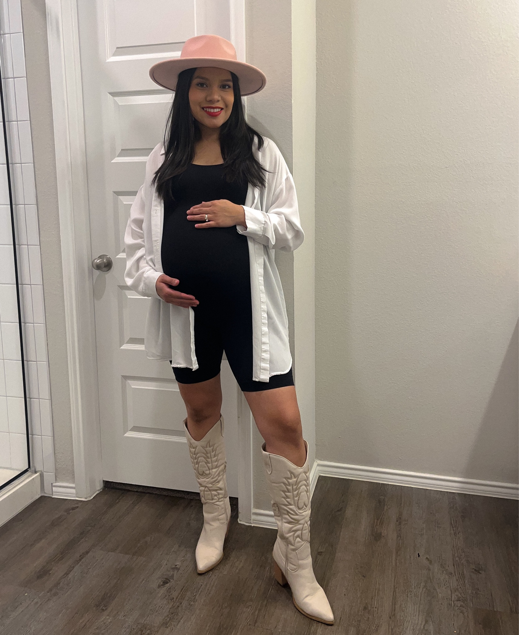 Maternity friendly outfit 
White western boots
Maternity body suit



#LTKbaby #LTKbump #LTKSeasonal