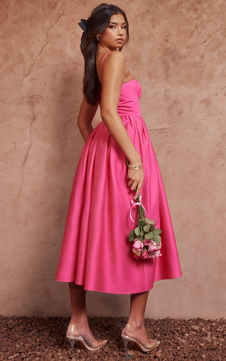 Hot Pink Ruched Bust Corset Strappy Midaxi Dress | PrettyLittleThing US