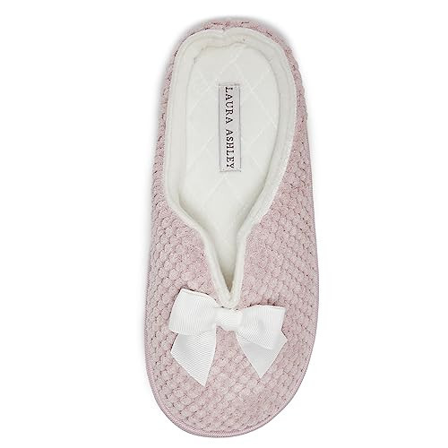 Laura Ashley Womens Memory Foam Slip On Terry Cloth Clog Slippers, Ladies Fuzzy Rubber Bottom Fur Bedroom House Shoes, Vintage Pink Velour/Small | Amazon (US)