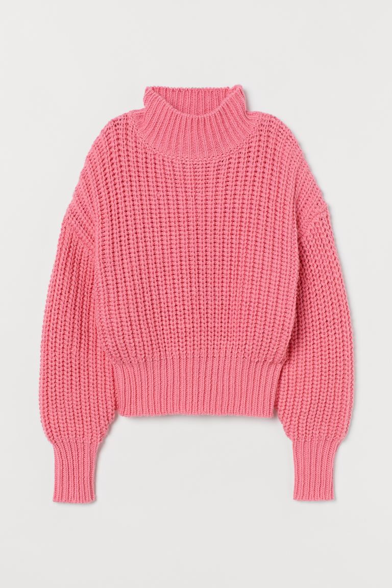 Soft, chunky-knit sweater with wool content. Mock turtleneck, heavily dropped shoulders, and long... | H&M (US + CA)