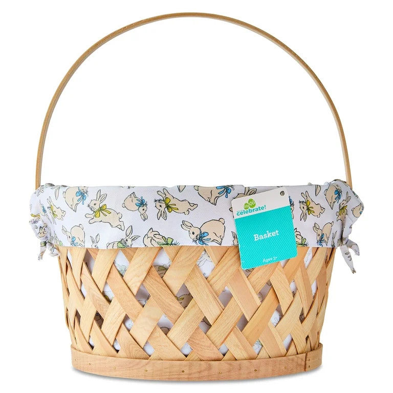 Round Woodchip Basket with Bunnies Liner, Natural Beige, 13" x 7.5", Easter by Way To Celebrate | Walmart (US)