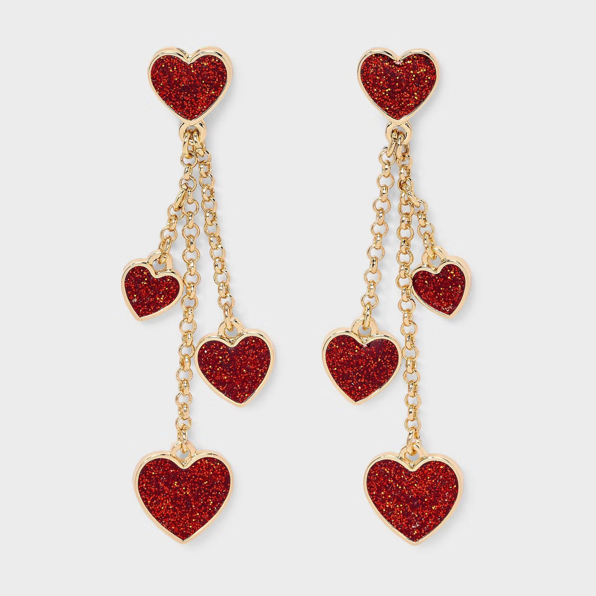 Valentines Glitter Heart Post Drop Earring - Red | Target