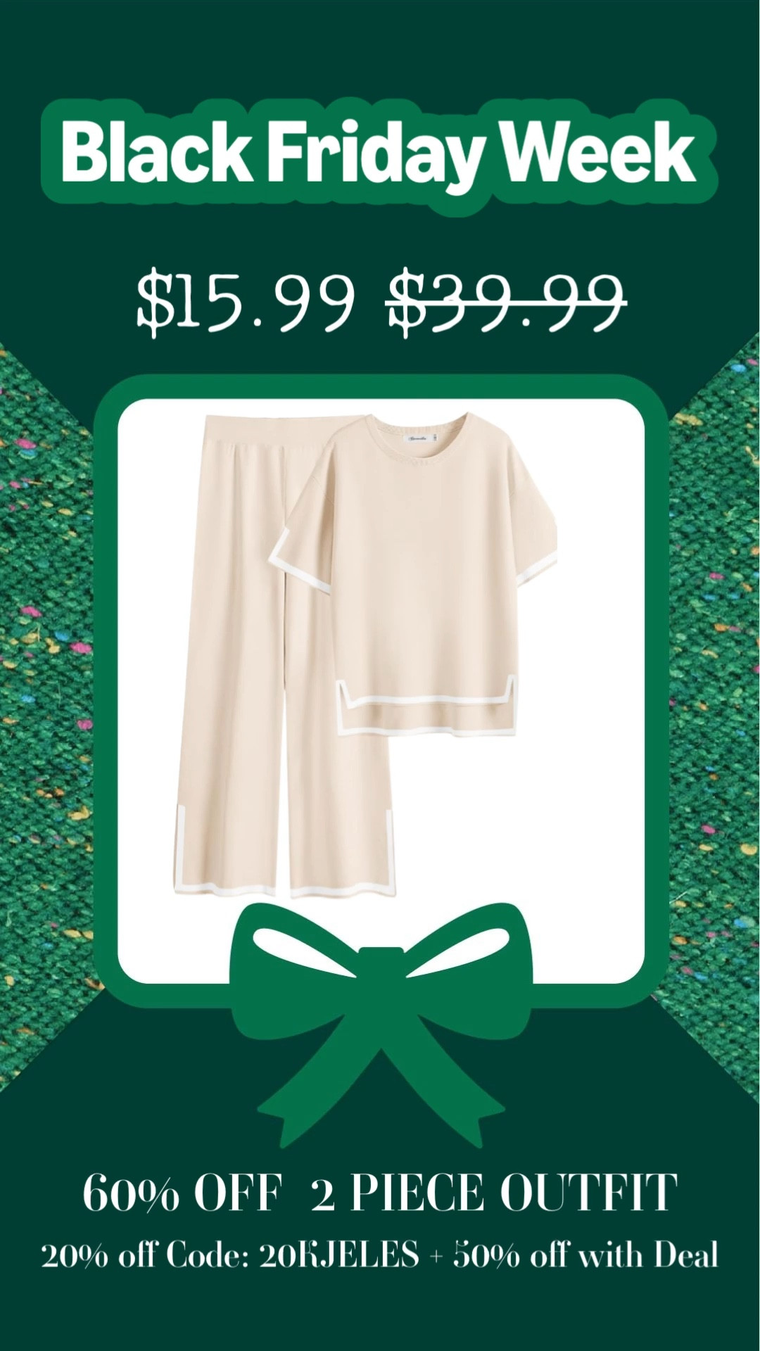 60% off  2 Piece Outfit
20% off Code: 20KJELES + 50% off with Deal

#LTKCyberWeek #LTKSaleAlert #LTKStyleTip