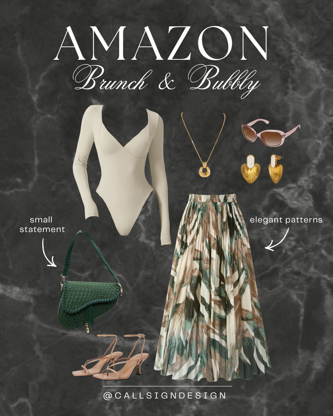 A little chiffon + a little champagne 🥂✨
This skirt and bodysuit combo is light, flowy, and so flattering. Paired with sophisticated gold jewelry and kitten heels for a polished finish. The ultimate elevated brunch look! 

 #LTKdayinmylife #LTKgrwm #LTKootd