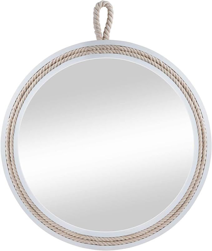 Decorative Round Hanging Wall Mirror 20'' Nautical Rope Mirrors White Wooden Frame Wall Mirror wi... | Amazon (US)