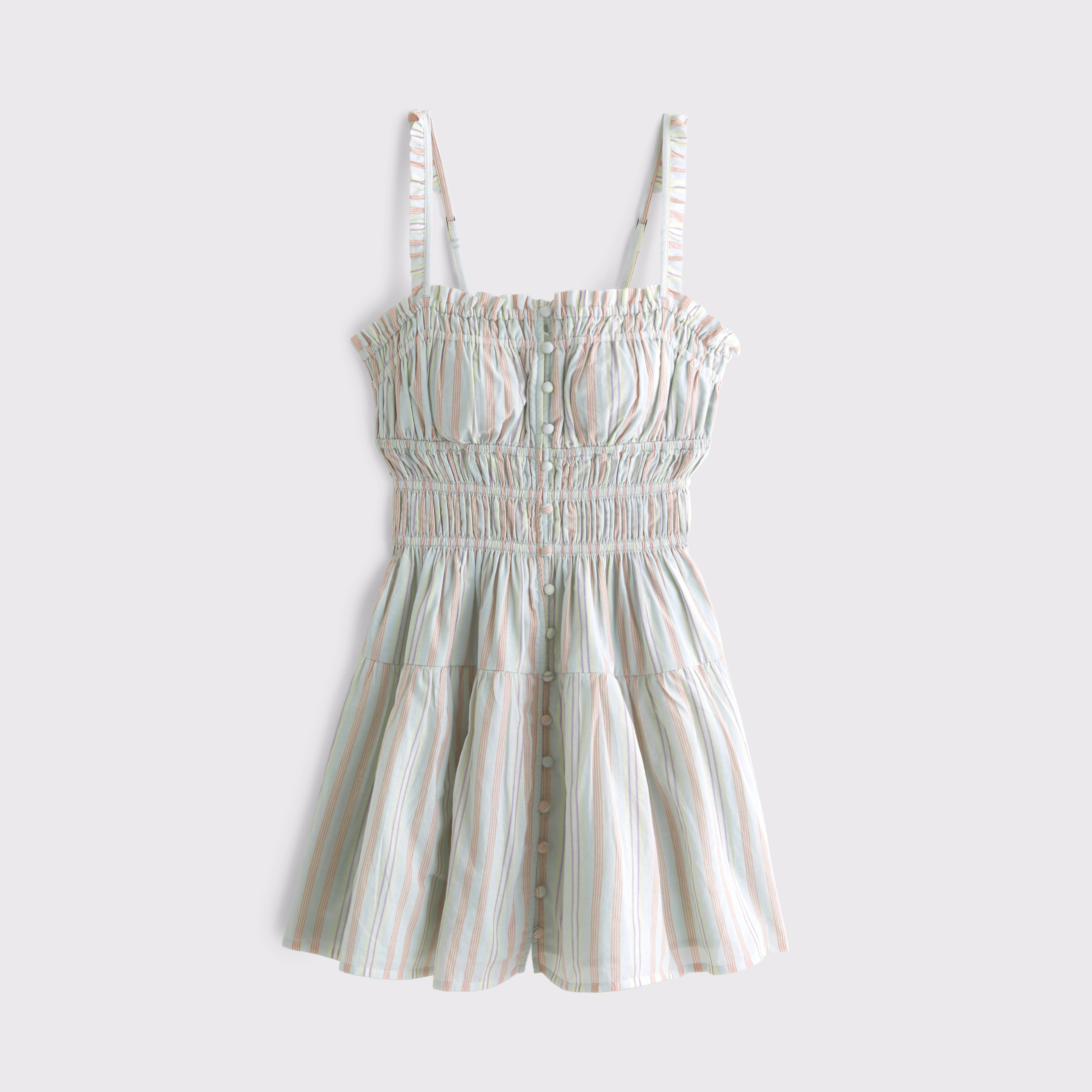 Bra-Free Button-Through Smocked Mini Dress | Abercrombie & Fitch (US)