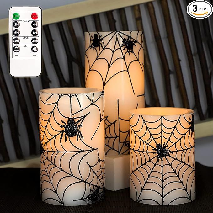 Spider Web Decor Flameless Candles Battery Operated with Remote Timer Haunted House Spooky Decora... | Amazon (US)