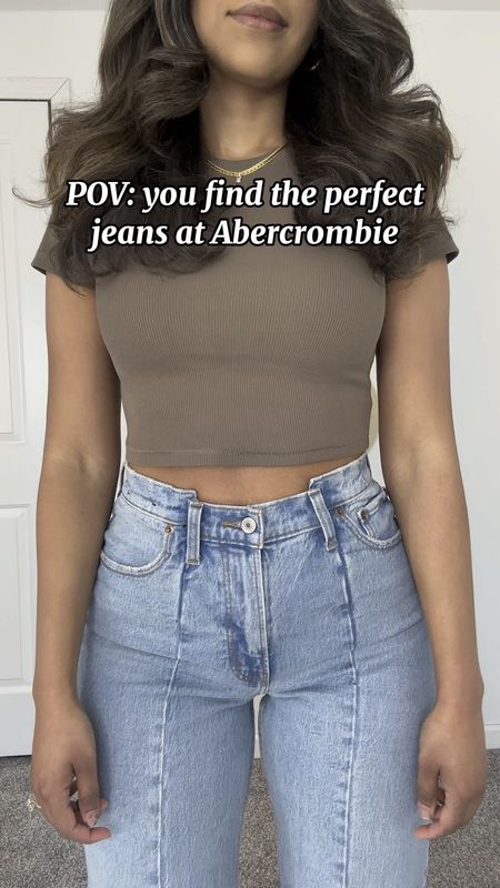 The best Abercrombie jeans!! 90’s relaxed jeans!!! Size 6 fashion- wearing curve love 28 long- Medium Vertical Splice ( last row 2nd bubble) 
nuuds baby tee mocha size medium 

#LTKfindsunder100 #LTKstyletip #LTKSpringSale