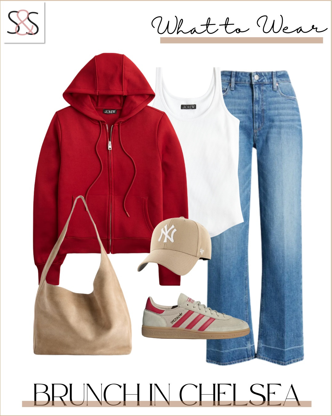 LTK Caption:

Color pop done right 🍎 A bold red hoodie, classic tank, and wide-leg denim set the tone for low-key downtown brunching. Finished it off with the coolest retro sneakers and the suede bag I reach for most.

Sunsets and Stilettos red hoodie outfit for fall, brunch outfit NYC, Chelsea street style, wide leg jeans look, casual fall outfit, Adidas red sneakers, neutral crossbody bag, fall outfit ideas women, sporty casual outfit 40s

#LTKOver40 #LTKSeasonal #LTKActive