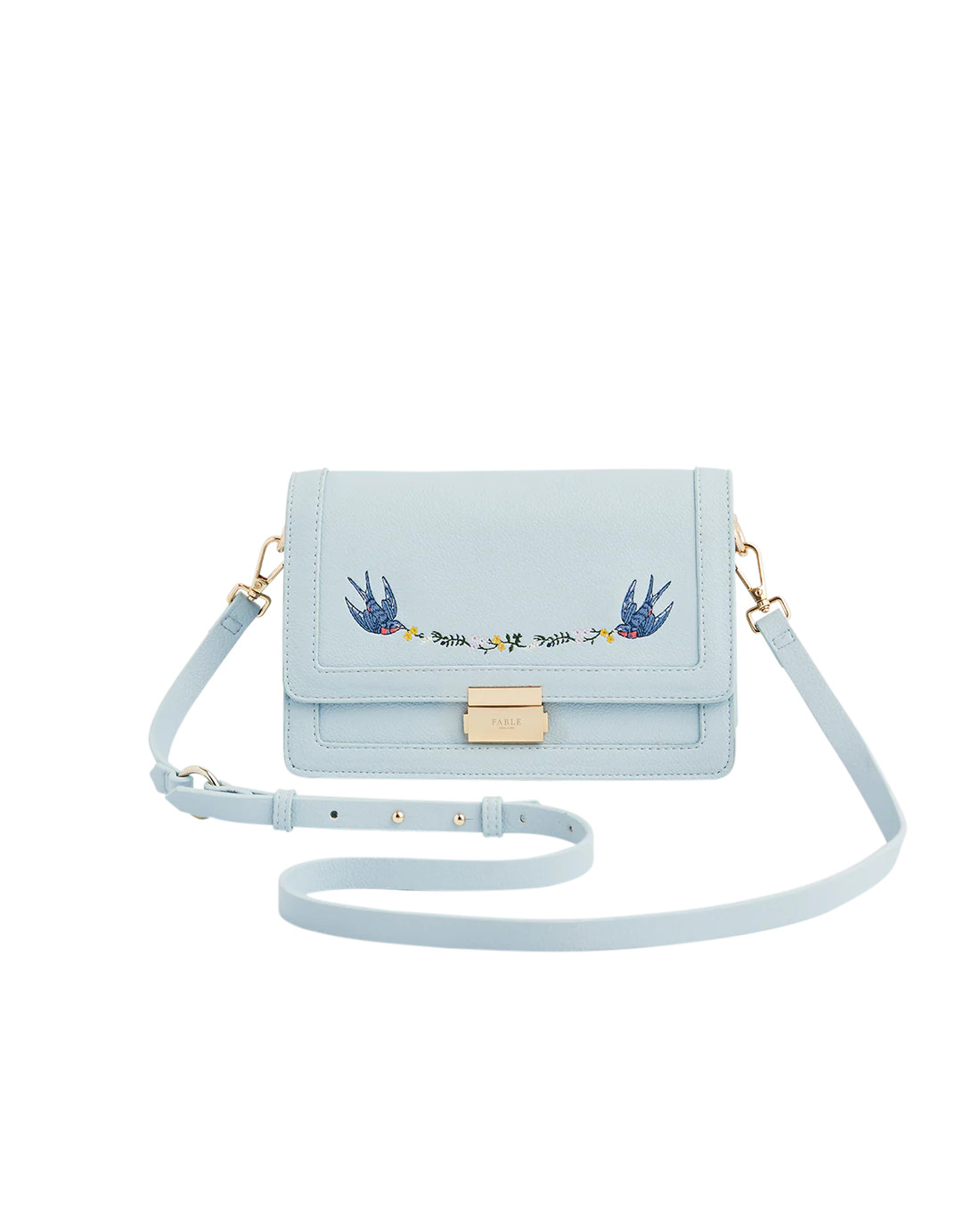 Blue Bird Embroidered Foldover Bag | Fable England