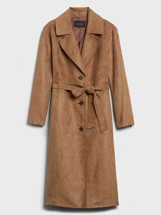 Long Tie-Waist Vegan Suede Trench Coat | Banana Republic Factory