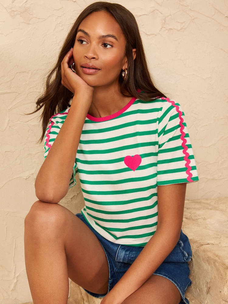 Groen/wit - Love & Roses Ric Rac Heart Short Sleeve T-Shirt | Next EU