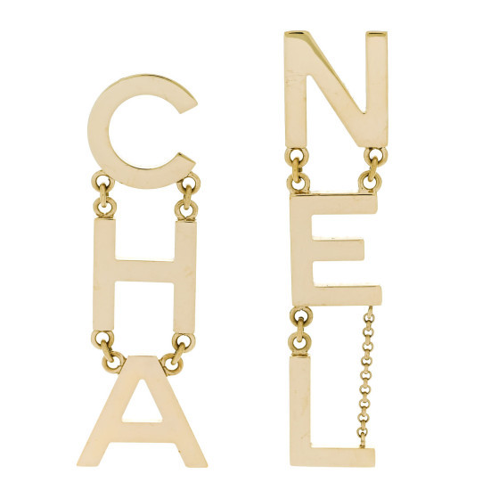 Metal Cha-Nel Logo Drop Earrings Gold | FASHIONPHILE (US)