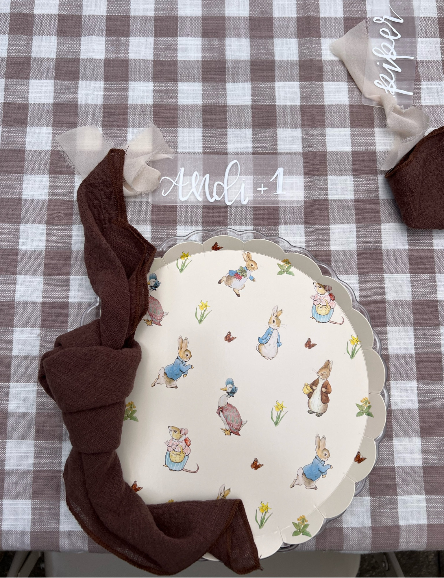 Peter rabbit baby shower place setting 

table scape, place setting, baby shower, party planning 