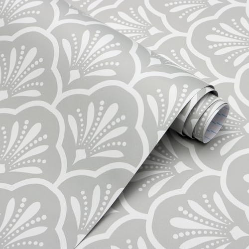 Guvana 17.32" X118" Gray and White Peel and Stick Wallpaper Geometric Contact Paper Modern Self Adhesive Wallpaper Removable Contact Paper Decorative Paper for Bedroom Accent Wall Covering Vinyl Roll | Amazon (US)