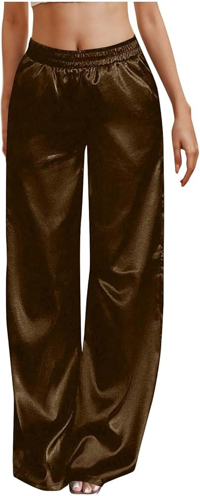 Silk Satin Pajama Pants for Women Elastic Waist Casual Loose Lounge Pants with Pockets Flowy Wide... | Amazon (CA)