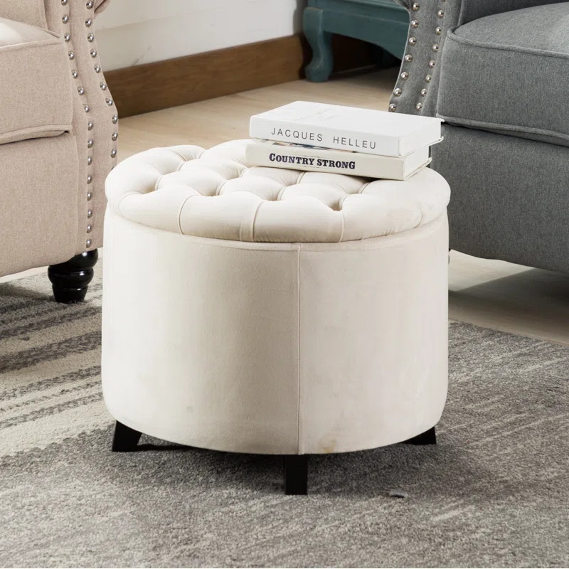 Fostoria 20'' Wide Velvet Tufted Round Storage Ottoman with Storage | Wayfair North America